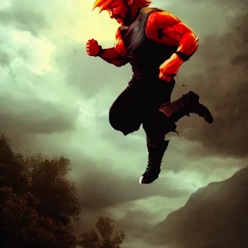 Image similar to chuck norris going super saiyan, dramatic lighting, cinematic, establishing shot, extremly high detail, photorealistic, cinematic lighting, storm, post processed, concept art, artstation, matte painting, style by greg rutkowsky