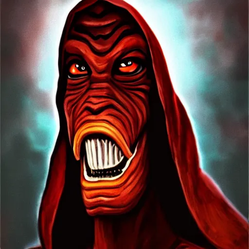 Image similar to Jar Jar Binks as a Sith Lord, portrait