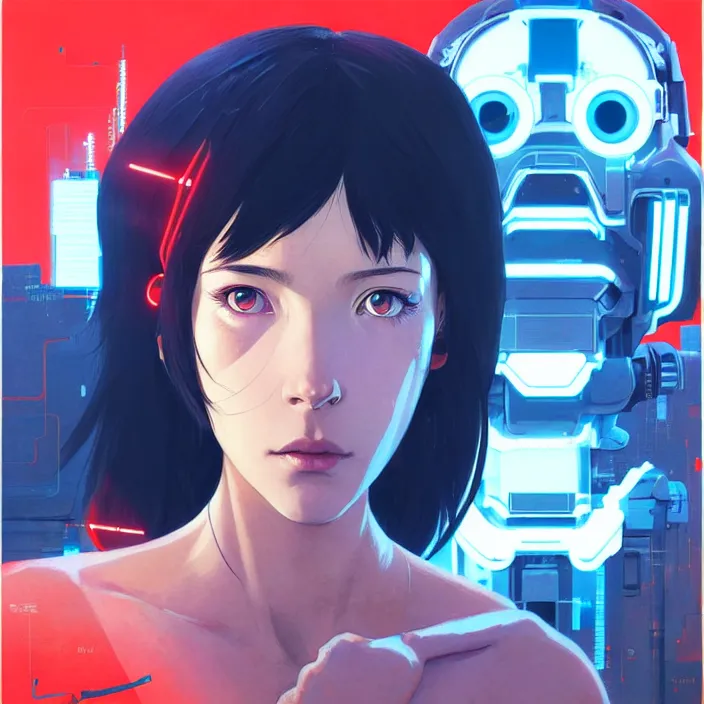 Prompt: side portrait of cyborg girl | | head and shoulders only, audrey plaza, fine detail!! anime!! realistic shaded lighting!! poster by ilya kuvshinov katsuhiro otomo ghost - in - the - shell, magali villeneuve, artgerm, jeremy lipkin and michael garmash and rob rey
