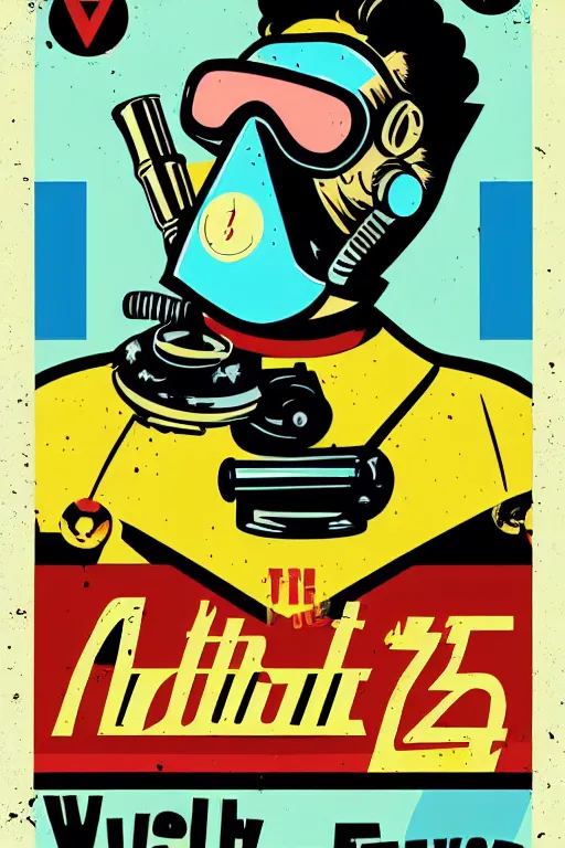 Image similar to fallout 7 6 retro futurist illustration art by butcher billy, sticker, colorful, illustration, highly detailed, simple, smooth and clean vector curves, no jagged lines, vector art, smooth andy warhol style