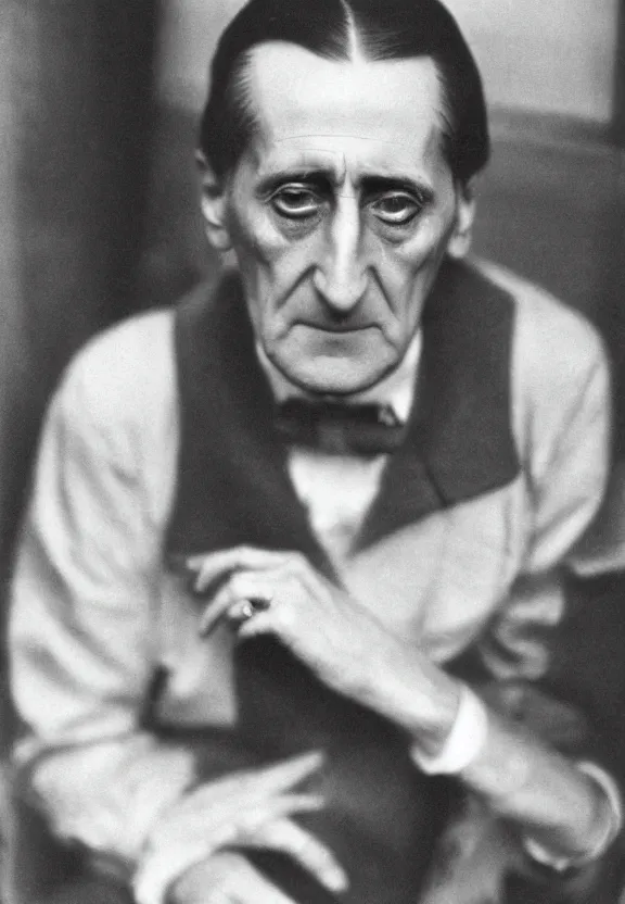 Image similar to a close - up casual photo of marcel duchamp with pensive eyes, 1 9 2 0 s monochrome snapshot, graflex 4 x 5, f 1. 8, 3 5 mm, ilford delta 3 2 0 0 pro