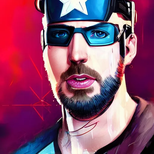 Image similar to chris evans, cyberpunk, portrait, artstation