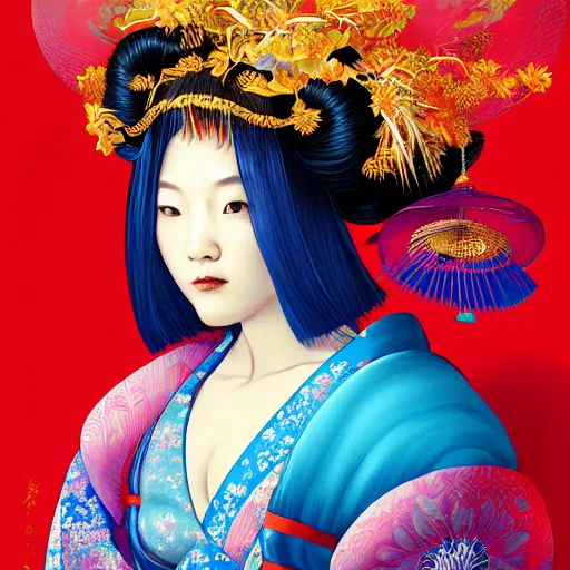 Prompt: Very very very very highly detailed epic central composition studio photography of A Japanese geisha in a colorful bikini, intricate, medieval, extremely detailed, digital painting, artstation, concept art, smooth, sharp focus, illustration, studio lighting, incredible art by Anna Dittmann and Anton Pieck