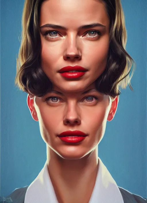 Image similar to twin peaks movie poster art, portrait of a smiling adriana lima, from scene from twin peaks, clean, simple illustration, nostalgic, domestic, highly detailed, digital painting, artstation, concept art, smooth, sharp focus, illustration, artgerm, donato giancola, joseph christian leyendecker, wlop