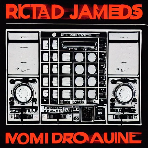 Image similar to Richard D James on the 808 drum machine, vinyl cover from 1988