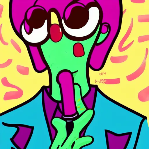Prompt: handsome squidward as male, colorful, detailed lines, cartoon, pop art style, portrait, detailed painting