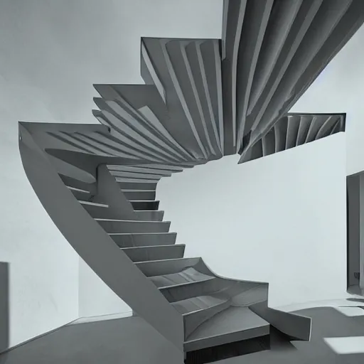 Image similar to postmodern house with mc escher like stairs, realistic award - winning architecture photograph