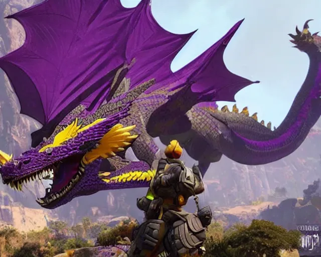 Prompt: purple and gold dragon in apex legends