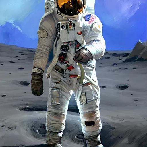Image similar to an astronaut giraffe walking on the moon, trending on artstation, art by greg manchess, guangjian, detailed digital art, artstation hd