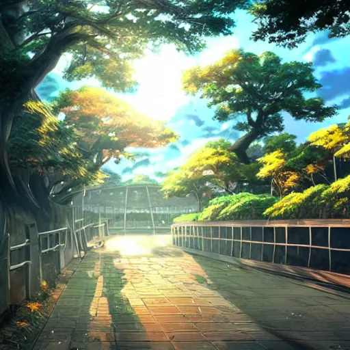 Prompt: anime tokyo school nature. beautiful lighting