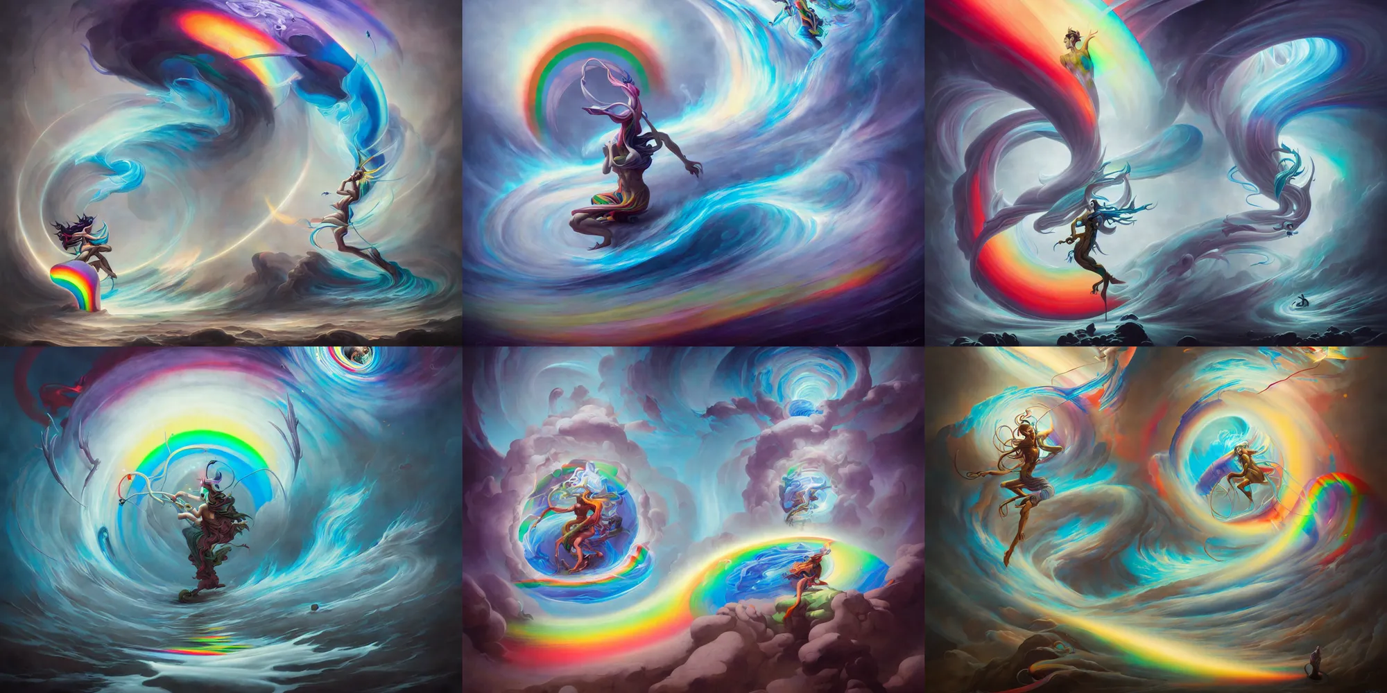 Prompt: god of rainbow vortex, dynamic vortex, peter mohrbacher