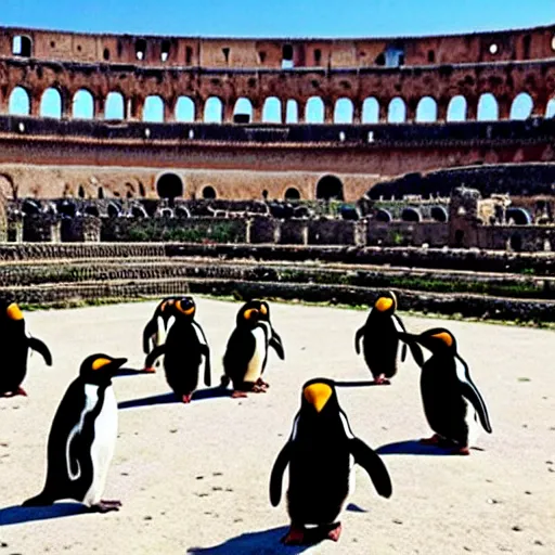 Prompt: penguins in conquistador armor visit rome