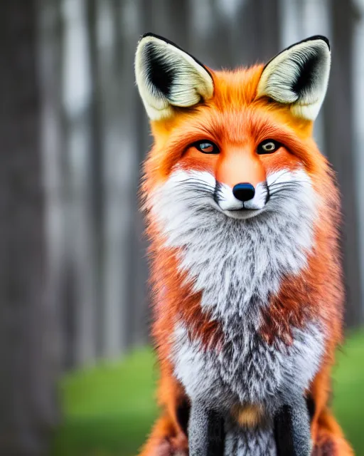 Prompt: portrait photo still of a fox fursuit, 8 k, 8 5 mm f 1. 8