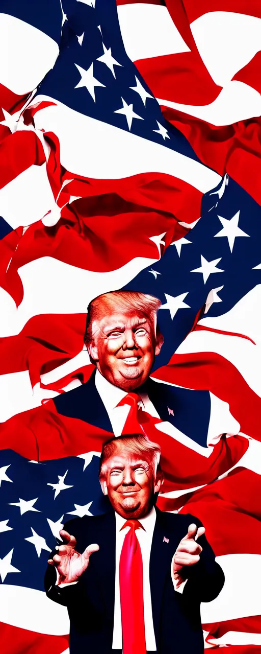 Image similar to graphic art of donald trump as a professional dancer in front of an american flag which covers the entire background