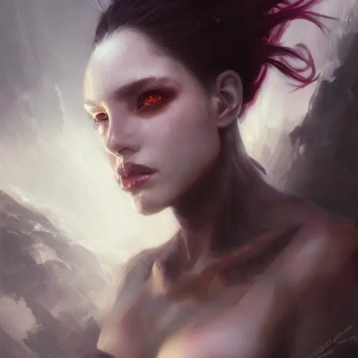 Image similar to a beautiful portrait of a succubus by greg rutkowski and raymond swanland, trending on artstation, ultra realistic digital art