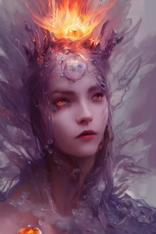 Prompt: face closeup of extremely beautiful girl necromancer, magical fairy flowers and ice, angels, 3 d render, hyper - realistic detailed portrait, holding fire and electricity rainbow, ruan jia, wlop. scifi, fantasy, magic the gathering, hyper detailed, octane render, concept art, peter mohrbacher