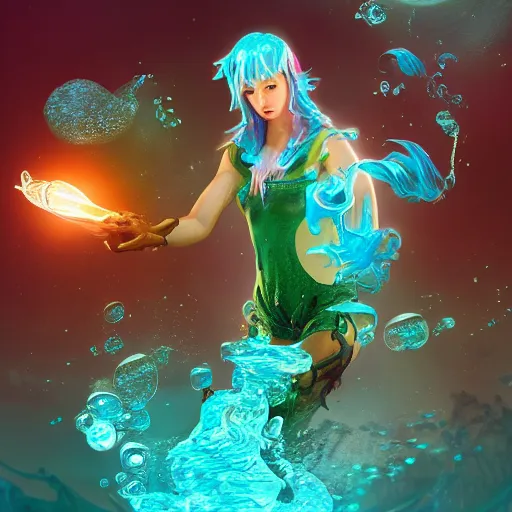 Premium AI Image  female character having water and fire power character  design concept in anime style