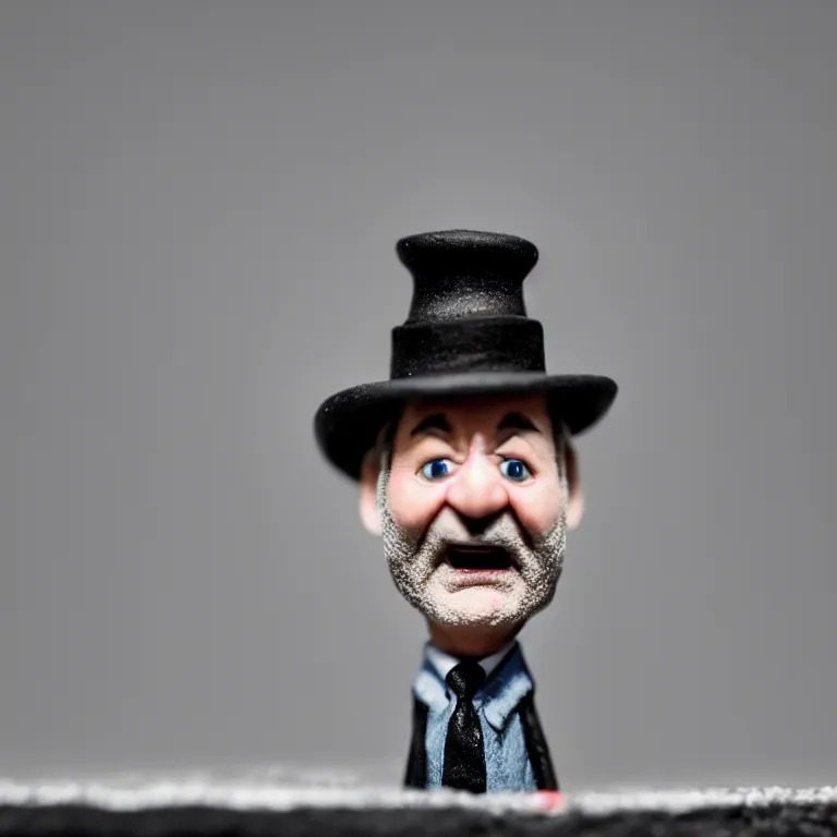 Image similar to a cinematic film still of a claymation stop motion film starring bill murray, portrait, shallow depth of field, 8 0 mm, f 1. 8