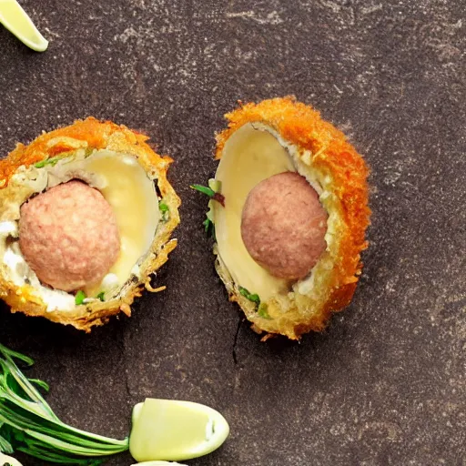 Prompt: scotch egg, but the inside is kroket