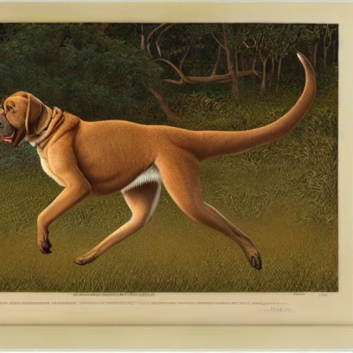 Prompt: a boerboel mastiff running, chasing a kangaroo, detailed, intricate, by ted nasmith