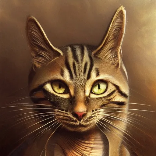 Image similar to low angle shot of a cat by clive barker, intricate, elegant, highly detailed, centered, digital painting, artstation, concept art, smooth, sharp focus, illustration, artgerm, Tomasz Alen Kopera, Peter Mohrbacher donato giancola, Joseph Christian Leyendecker, WLOP, Boris Vallejo.