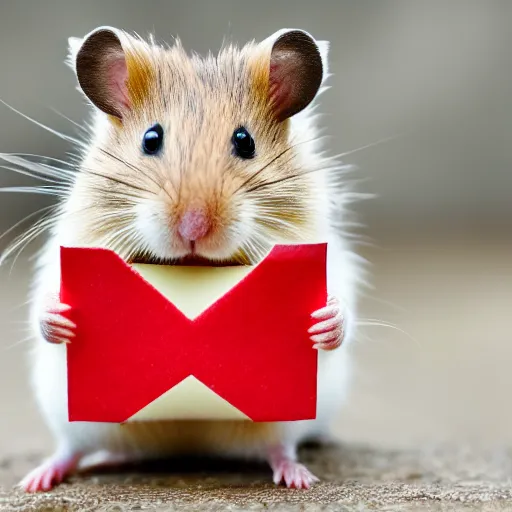 Image similar to detailed photo of a hamster holding a valentine's letter, various poses, full body, unedited, daylight, dof, sharp focus, 8 k