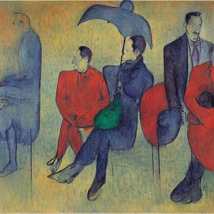 Prompt: waiting in the bus station under the rain henri de toulouse - lautrec, rufino tamayo, paul klee