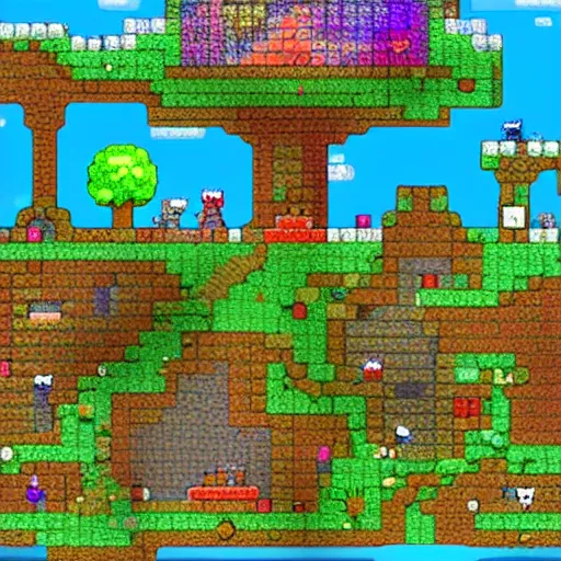 Prompt: a beautiful terraria jungle landscape with cats