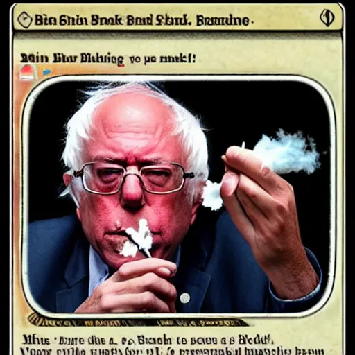 Prompt: bernie sanders smoking a blunt on a magic the gathering card