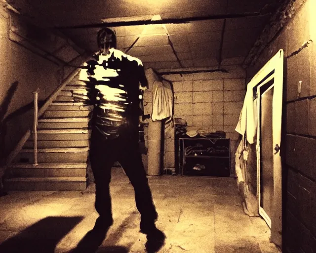 Prompt: horror demon evil transparent spirit attacks in basement interior photo shot on iphone, dynamic pose, middle body shot, sharp focus, grainy, corpse, paranormal flashlight, night, total darkness, poltergeist, aberrations,