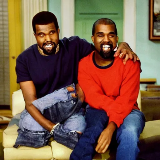 Image similar to Kanye West smiling and giving a thumbs up for a 1990s sitcom tv show, Studio Photograph, portrait C 12.0