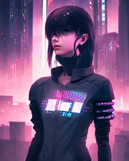 Prompt: beautiful lady wearing cyberpunk streetwear, detailed portrait, 4 k, vivid colours, concept art by wlop, ilya kuvshinov, artgerm, krenz cushart, greg rutkowski, pixiv. cinematic dramatic atmosphere, sharp focus, volumetric lighting, cinematic lighting, studio quality