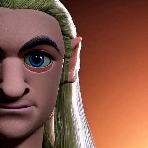 Prompt: Legolas depicted as a muppet, photography, cinematic lighting, close up shot