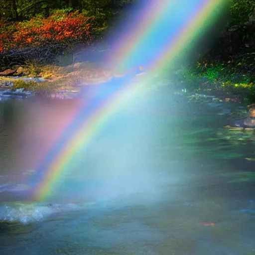 Image similar to rainbow river, rainbow river, rainbow river, volumetric lighting