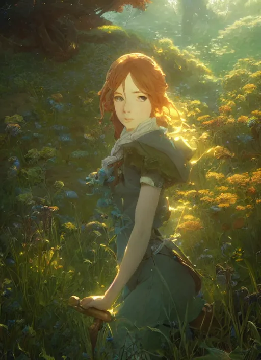 Image similar to a portrait of the emerald herald in the garden, intricate, tone mapped, ambient lighting, highly detailed, digital painting, concept art, sharp focus, by makoto shinkai and akihiko yoshida and wlop