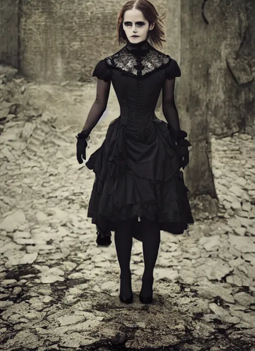 Prompt: Emma Watson for Victorian Secret as goth, squatting pose, full length shot, extremely detailed, XF IQ4, 50MP, 50mm, f/1.4, ISO 200, 1/160s, natural light, Adobe Lightroom, rule of thirds, symmetrical balance, depth layering, polarizing filter, Sense of Depth