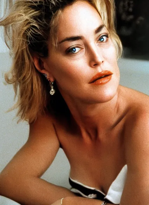 Prompt: Photo of a beautiful 20yo Sharon Stone (1995) in the style of Mario Testino, detailed, 82 mm sigma art