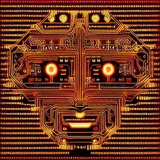 Image similar to a face made out of electrical circuits in the style of tron