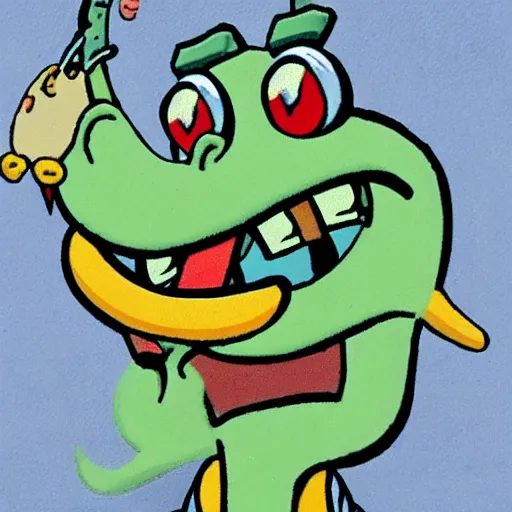Image similar to Handsome Squidward eats a Krabby Patty