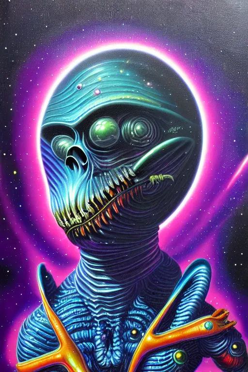 Image similar to space creature by jack vance, mike mignogna, lisa frank, highly detailed, vintage dark sci fi, oil painting