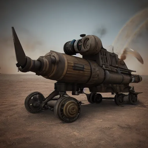 Image similar to steampunk missile tank, 3 d render, octane, ray tracing, ultra high resolution, ultra detailed, photorealistic, 8 k