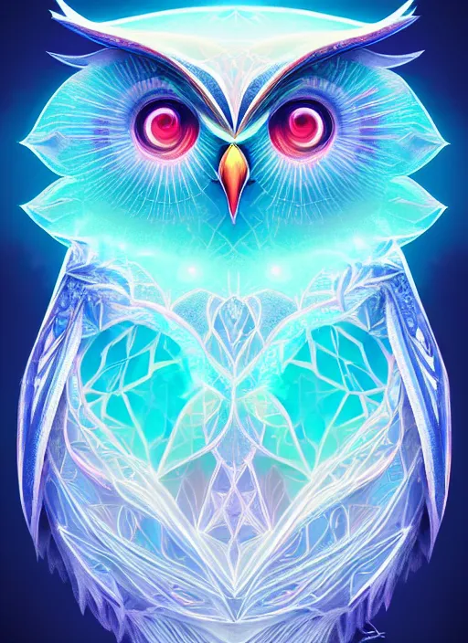 Image similar to symmetry!! product render poster vivid colors divine proportion owl, ice and snow, glowing fog intricate, elegant, highly detailed, digital painting, artstation, concept art, smooth, sharp focus, illustration,