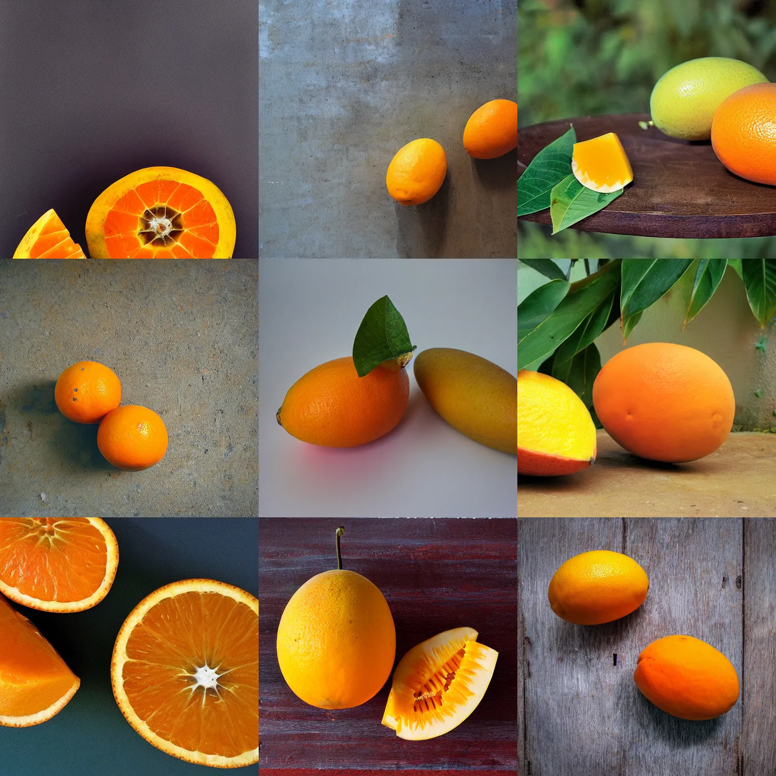 Prompt: Orange and a mango, photograph