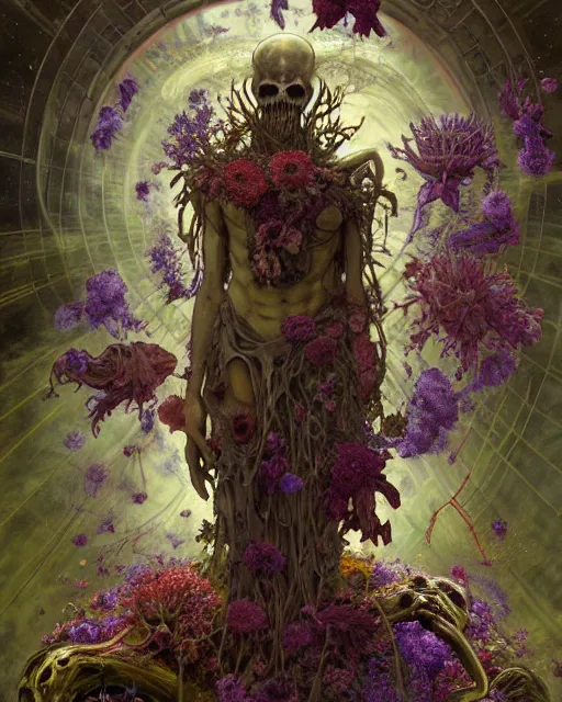 Image similar to the platonic ideal of flowers, rotting, insects and praying of cletus kasady ultimate carnage thanos dementor wild hunt doctor manhattan chtulu nazgul mandelbulb davinci, d & d, fantasy, ego death, intense, scary, decay, dmt, art by artgerm and greg rutkowski and alphonse mucha and giuseppe arcimboldo