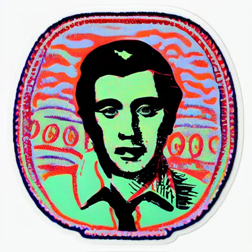 Image similar to vasily petrovych goloborodko, grisha. face. intricate sticker design by andy warhol