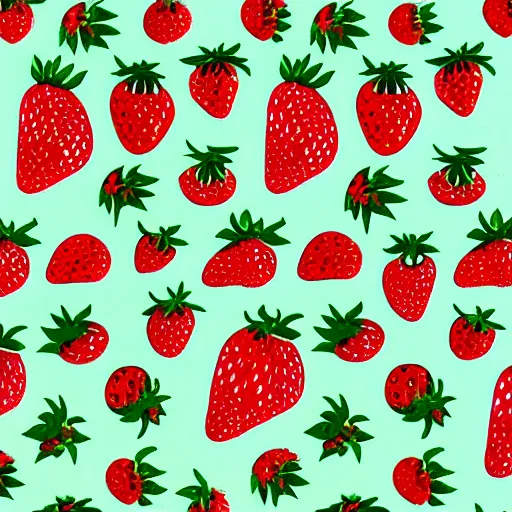 Prompt: a strawberry pattern, kelly green and bright red, risograph