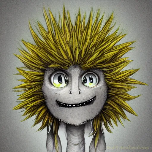 Image similar to A humanoid thistle monster, highly detailed, digital art, sharp focus, trending on art station, plant, dandelion, anime art style