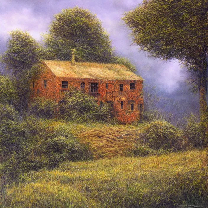 Prompt: a building in a landscape, by bob eggleton