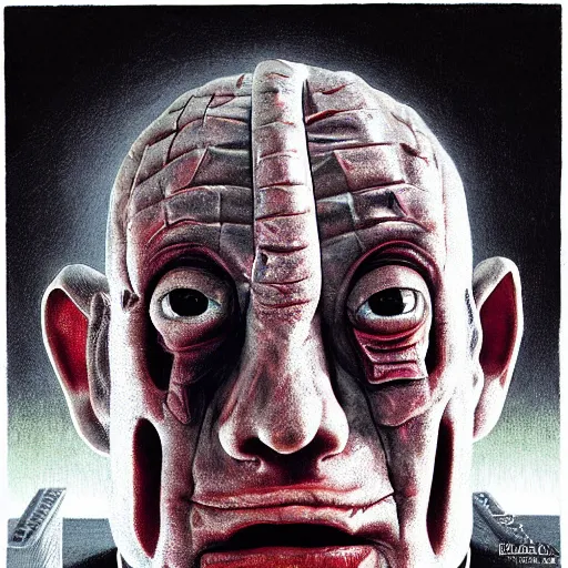 Image similar to benjamin netanyahu as pinhead from hellsraiser, highly detailed, by wayne barlowe