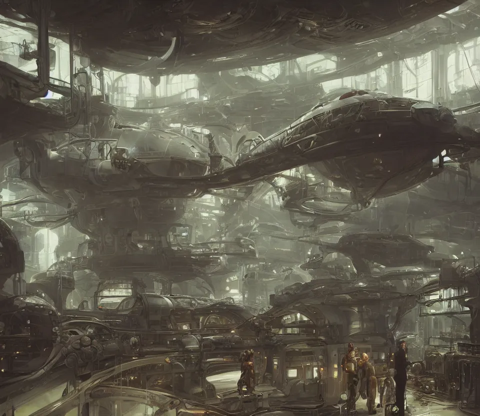 Image similar to the inside of a futuristic mechanic spaceshop, highly detailed interior, holographic screen in center frame by peter mohrbacher and craig mullins, dieselpunk, firefly, cryengine render, hyper realism, realistic shading, cinematic composition, realistic render, octane render, detailed textures, photorealistic, wide shot, fanciful, colorful